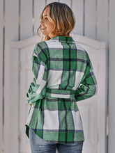 Plaid Belted Dropped Shoulder Shirt Jacket Ins Street